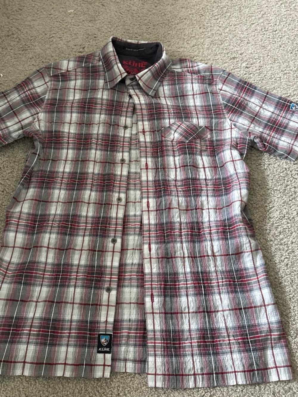 Kuhl Men's Red and Gray Plaid Button-Down Shirt